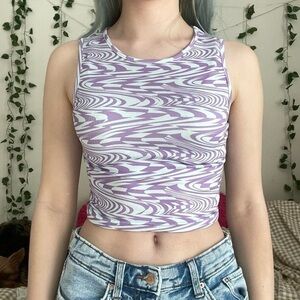 Trendy Purple Swirly Y2K Mesh Crop Top